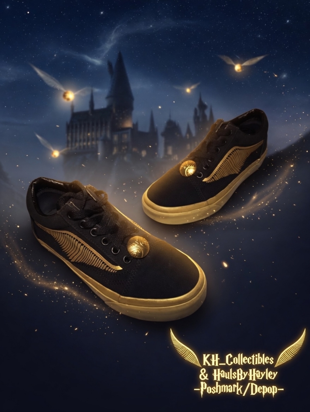 Vans x Harry Potter Old Skool Golden Snitch Black Gold Shoes Women's 6 Men's 4.5
